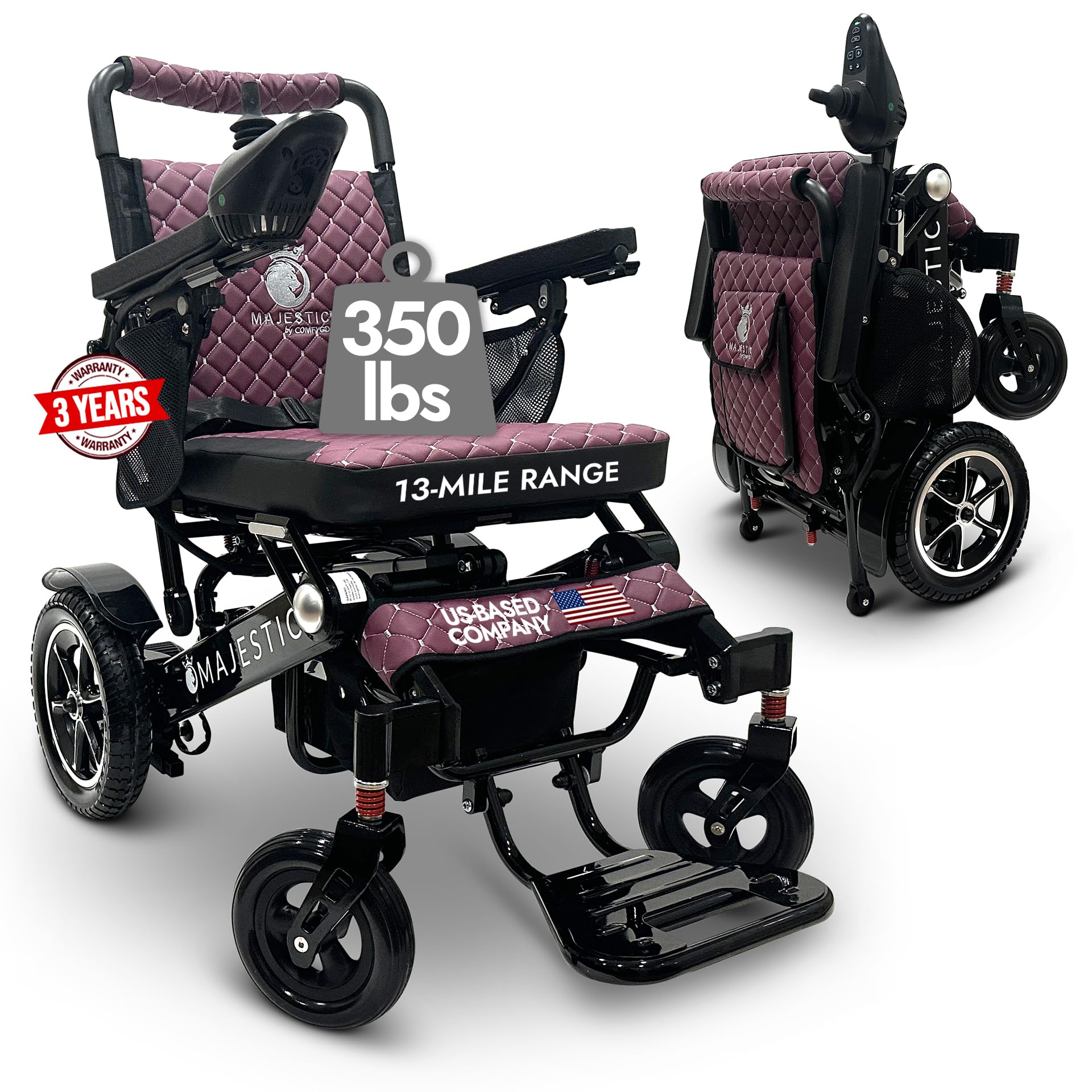 Electric Wheelchairs for Adults, 350 lbs Capacity, Up to 13 Miles Range, Lightweight Wheelchair for Seniors,Remote Controlled Wheel Chair, All Terrain, Airline and Cruise Approved, IQ-7000 by Majestic