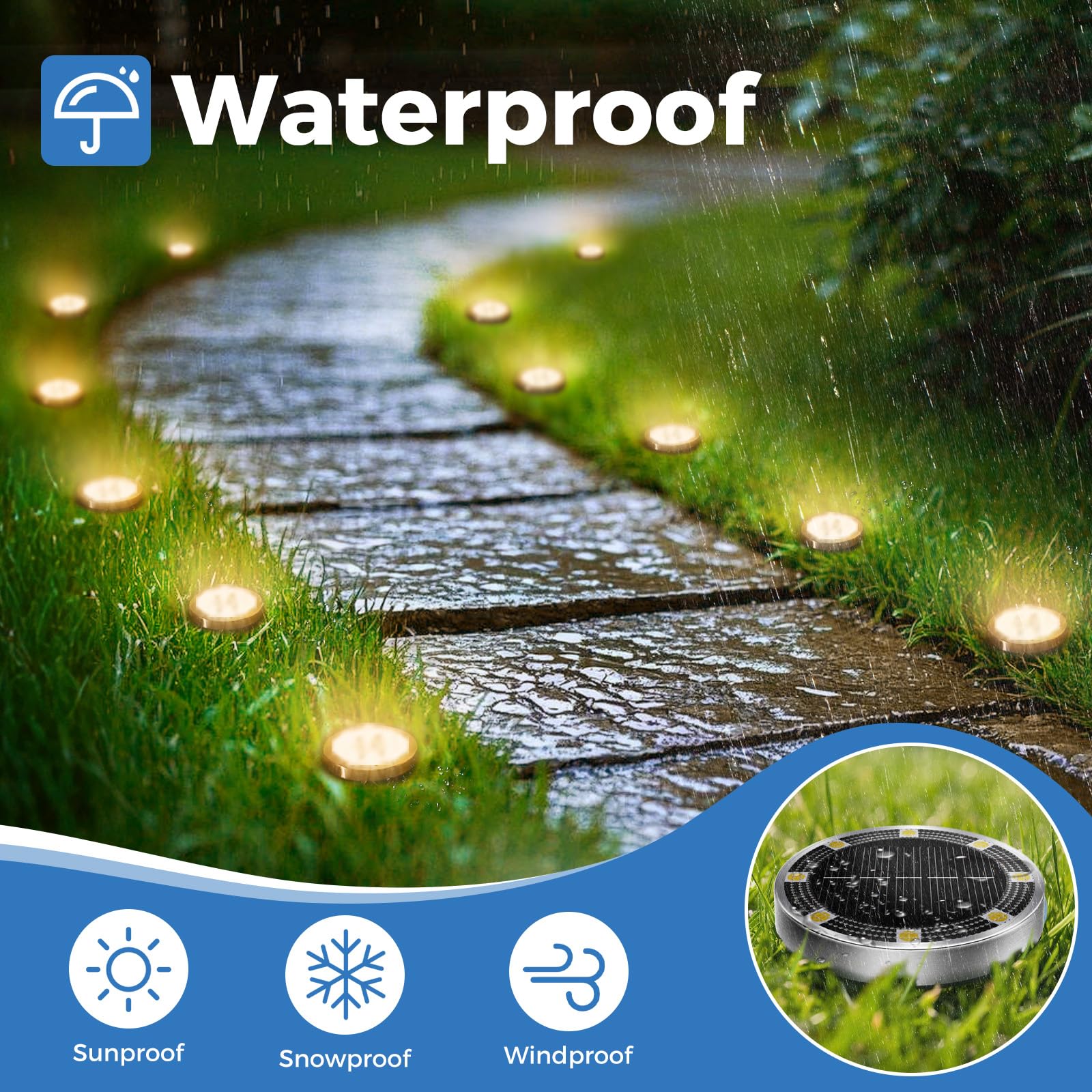 Peasur 6 Pack Solar Lights Outdoor Garden, Solar Ground Light, Waterproof Disk Lights for Pathway Patio, Yard, Lawn - Image 2