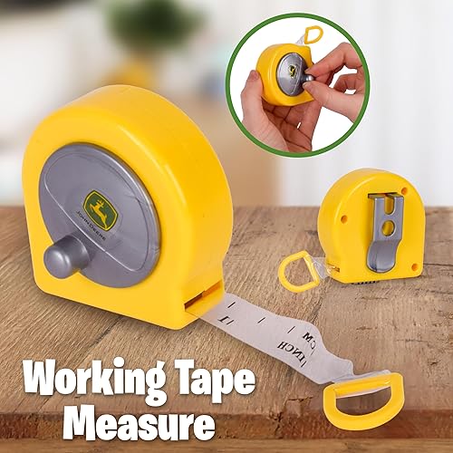 Miniatura 4 de John Deere Caja de herramientas de lujo de 18 piezas, juego de construcción con cinta métrica y herramientas, juguetes de construcción interactivos,