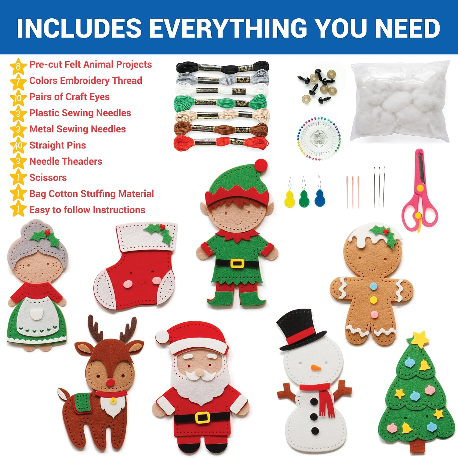 Craftorama Sewing Kit for Kids, Fun and Educational Christmas Craft Set for Boys and Girls Age 7-12, Sew Your Own Felt Christmas Set Craft Kit for Beginners, 165 Piece Set image 2