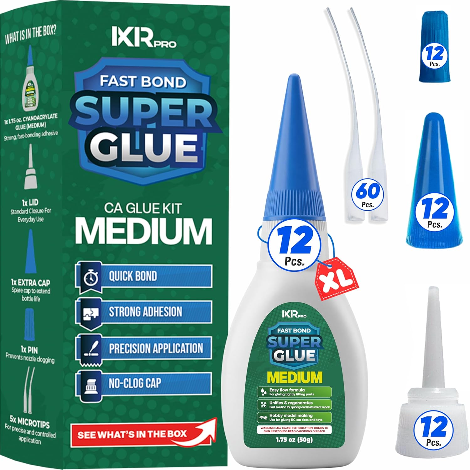 CA Glue Thick Viscosity Kit (12x1.75 oz.) Cyanoacrylate Glue, Heavy-Duty Super Glue for Gap-Filling, Wood, Metal, Plastic, Furniture Repair, High-Strength Adhesive for Vertical and Overhead Surfaces