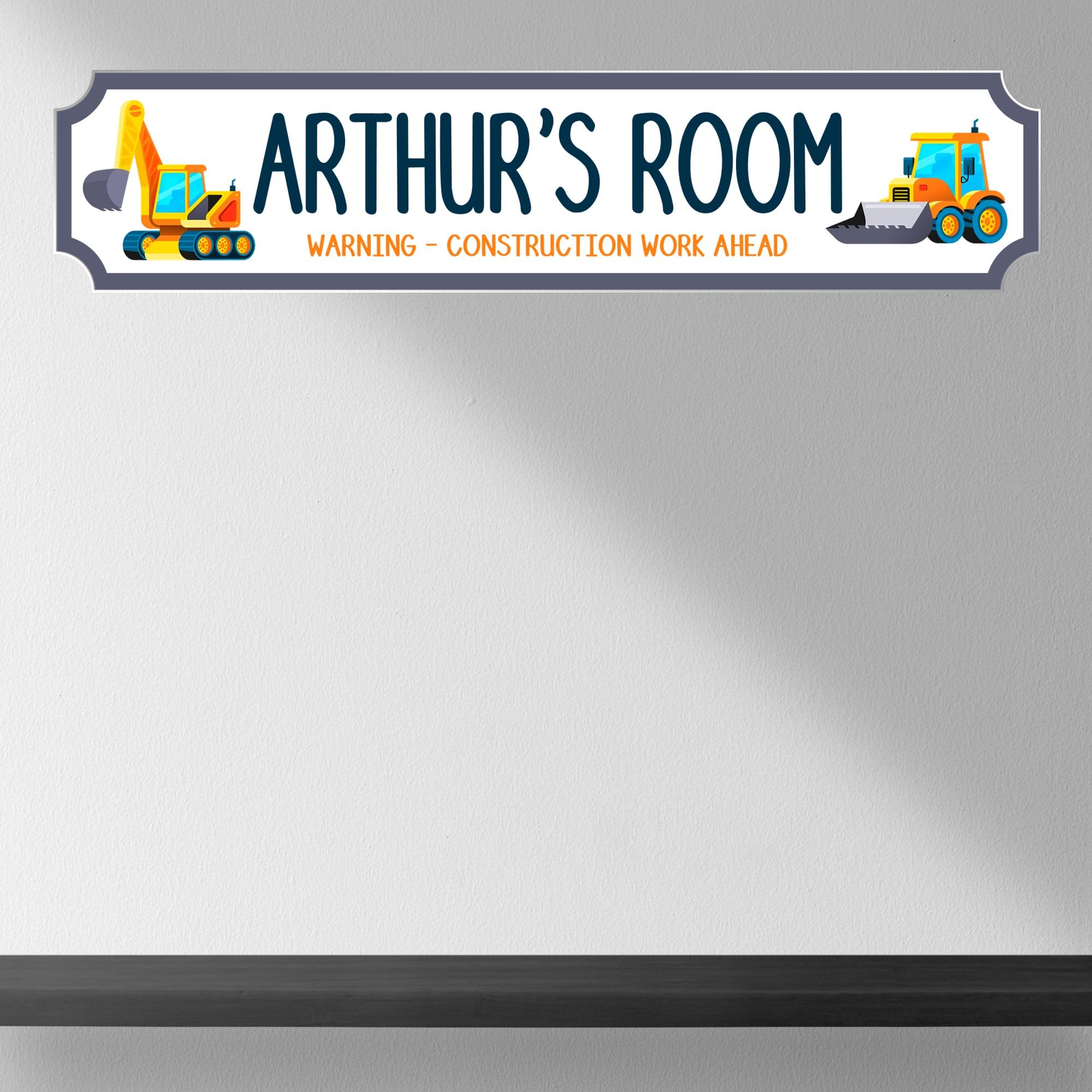 Personalised Children's Room Street Sign Plaque - Custom MDF Wood or Acrylic Sign Gift for Boys, Home, Kids Room, Games Room Decor with 7 Designs (Construction, Acrylic - Small - 290mm x 63mm)