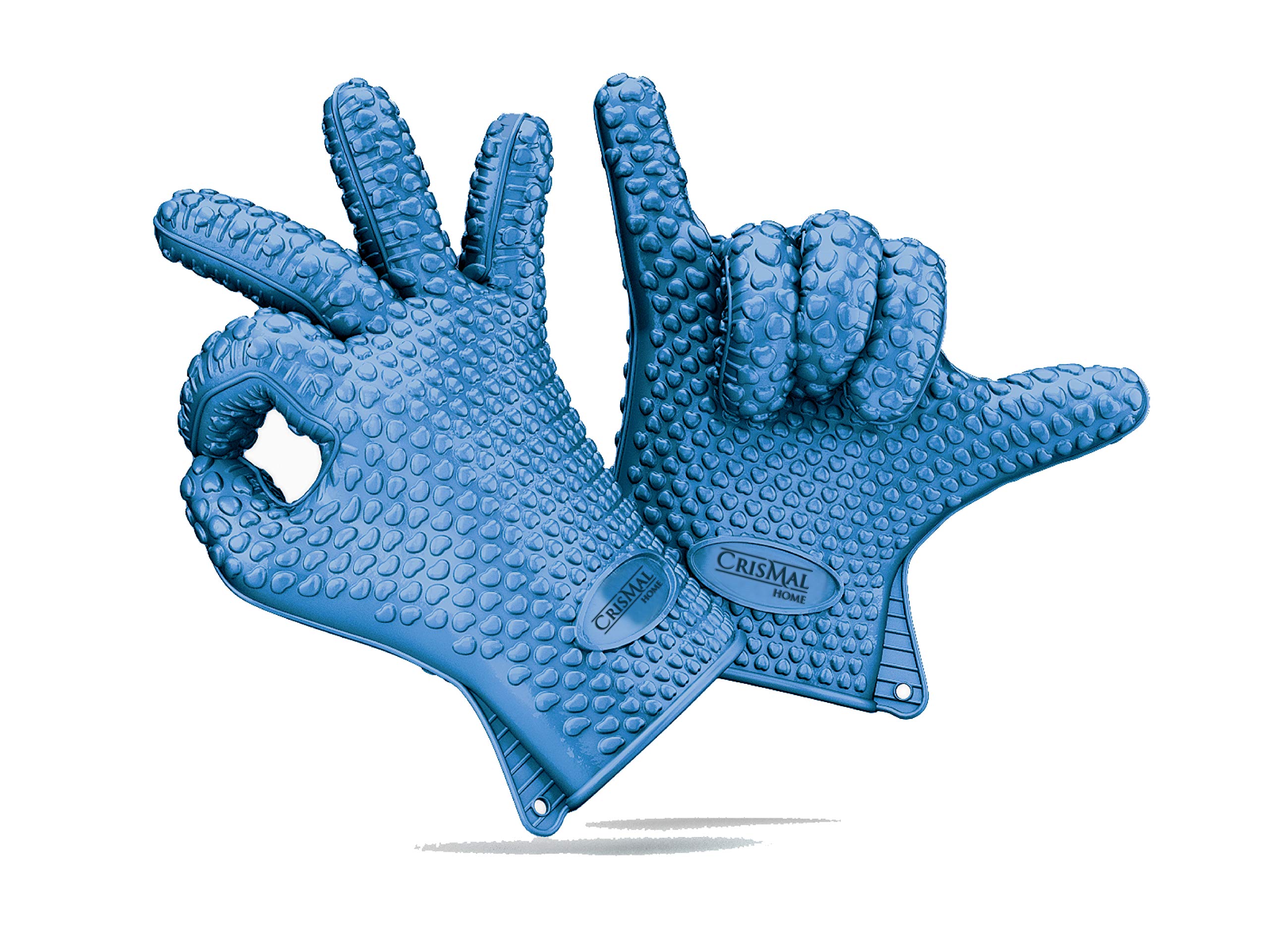 CrisMal Home Silicone Gloves Heat Resistant | BBQ Gloves for Grill & Oven & Baking | Durable Cooking Gloves | High Temp Gloves | Grill Mitts | Smoker Gloves (Blue)