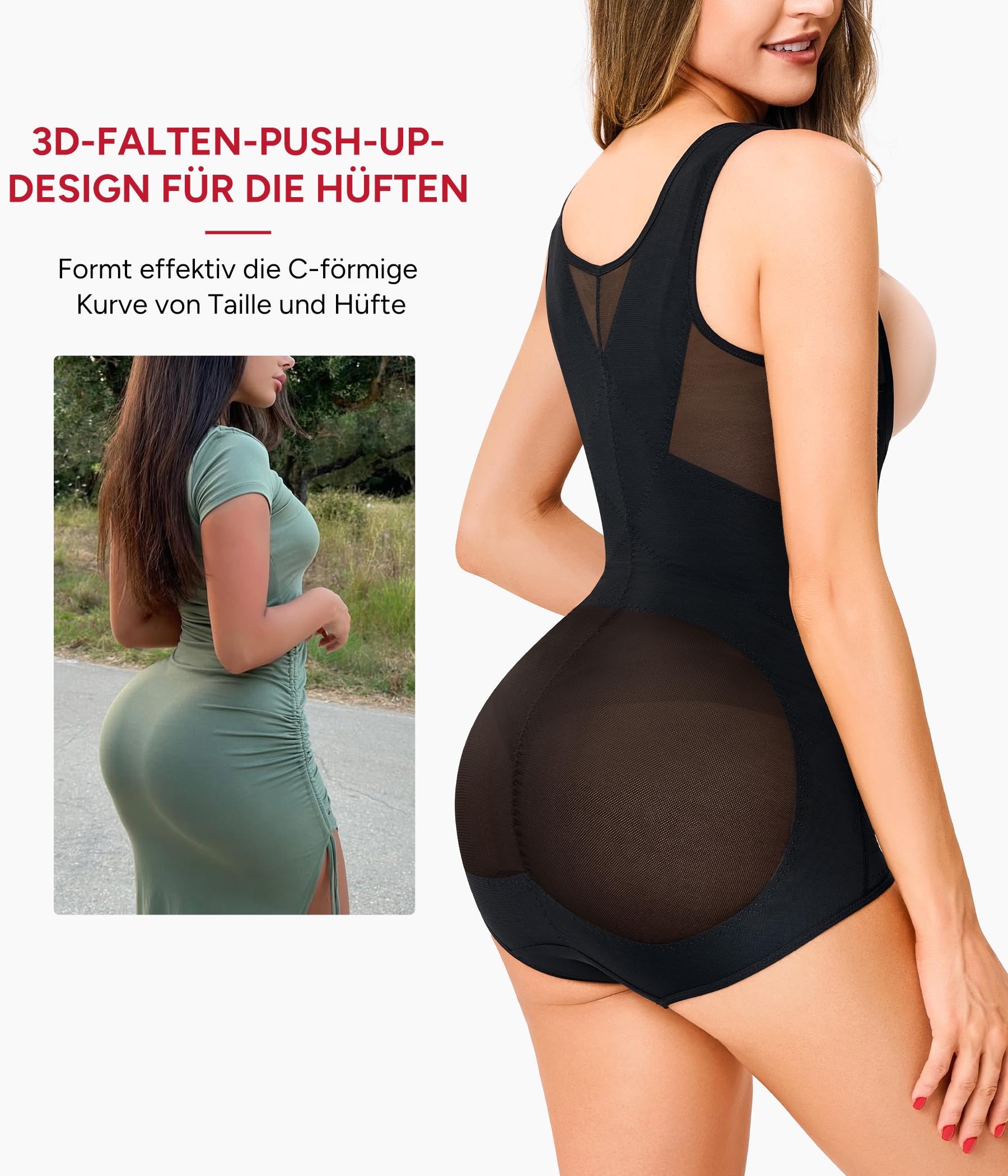 Nebility Shapewear Bodysuit Damen, Miederbody Stark Formend, Korsett Bauchweg Body, Fajas Colombianas Reductoras Moldeadoras, Breite Träger für Taille und Po Formung, Bodyshape
