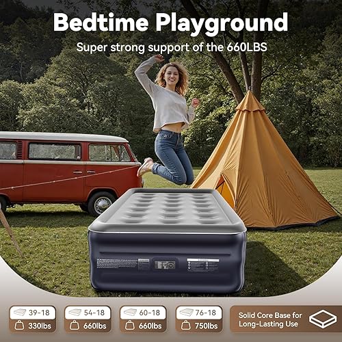 Miniatura 6 de DIVON Colchón de aire individual con bomba incorporada elevada, colchón autoinflable de 2 minutos, colchón inflable de 18 pulgadas para adultos,