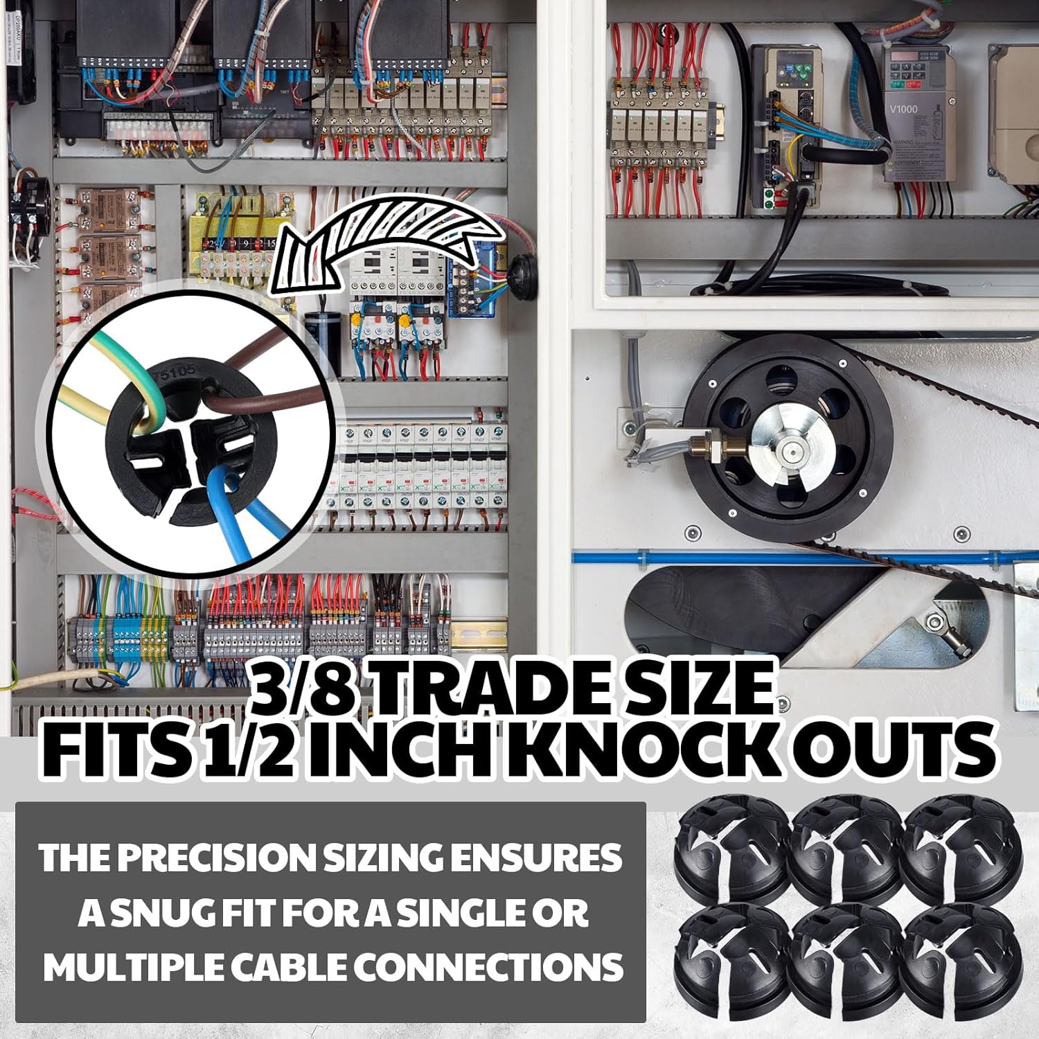 100 Pcs Non Metallic Button Push-in Cable Connector Bulk Nm Knockouts Electrical Conduit Nylon Voltage Line Snap Connector for Junction Box Black(3/8 Trade Size, Fits 1/2 Inch Knock Outs)