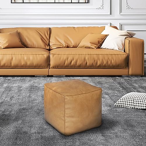Miniatura 32 de Thgonwid Unstuffed - Puf cuadrado hecho a mano, funda otomana de piel sintética, taburete cuadrado de almacenamiento, dormitorio y sala de estar,