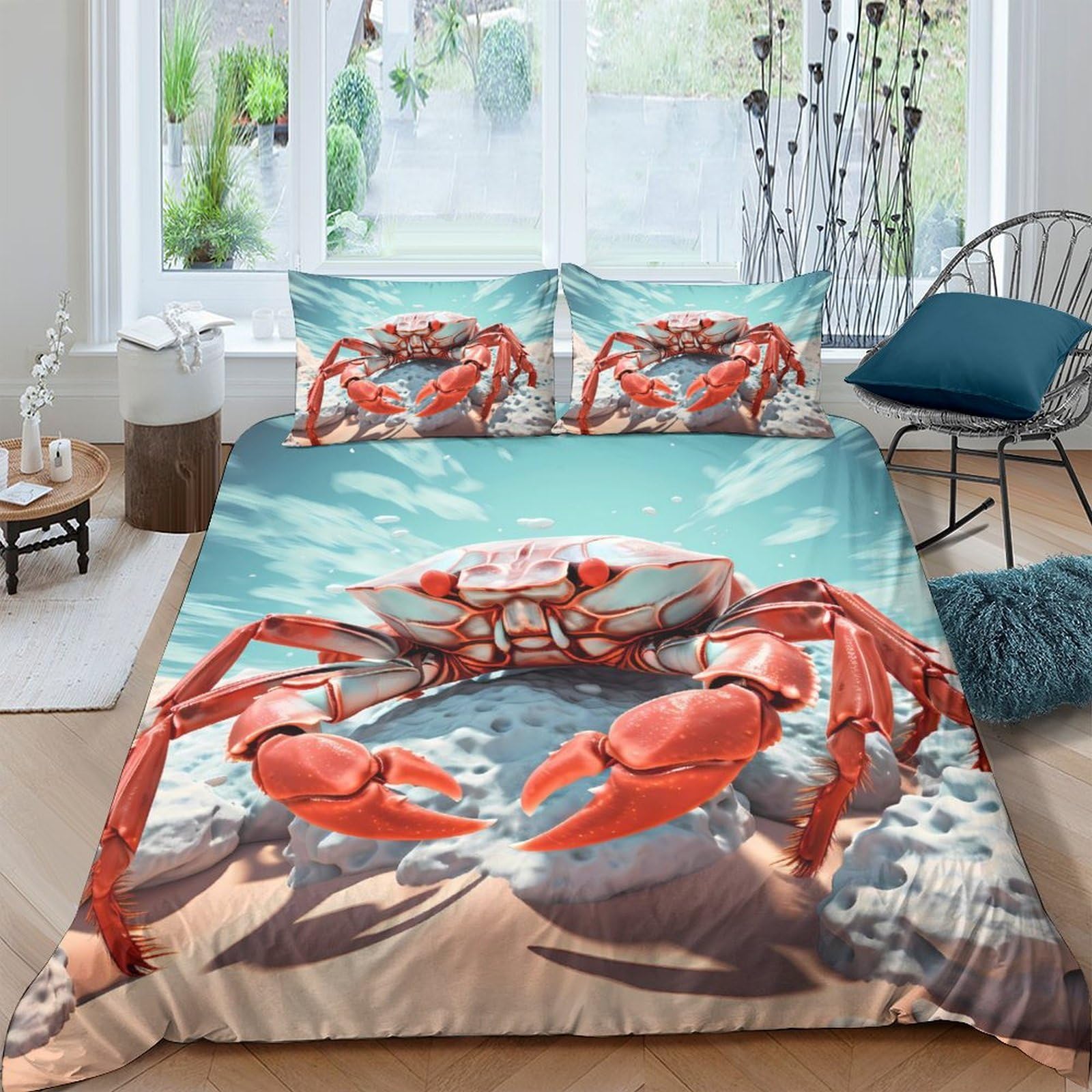 Ctjqhvkz Style-9 3D Printed Red Crab Fitted Sheet Microfiber Soft Breathable Ocean Beach Mattress Cover For Bedroom Dorm Decoration Single（135X200cm）