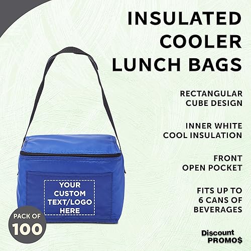 Miniatura 3 de DISCOUNT PROMOS Juego de 100 bolsas de almuerzo pequeñas personalizadas, paquete a granel personalizado, aisladas, se adapta a 6 latas, perfectas