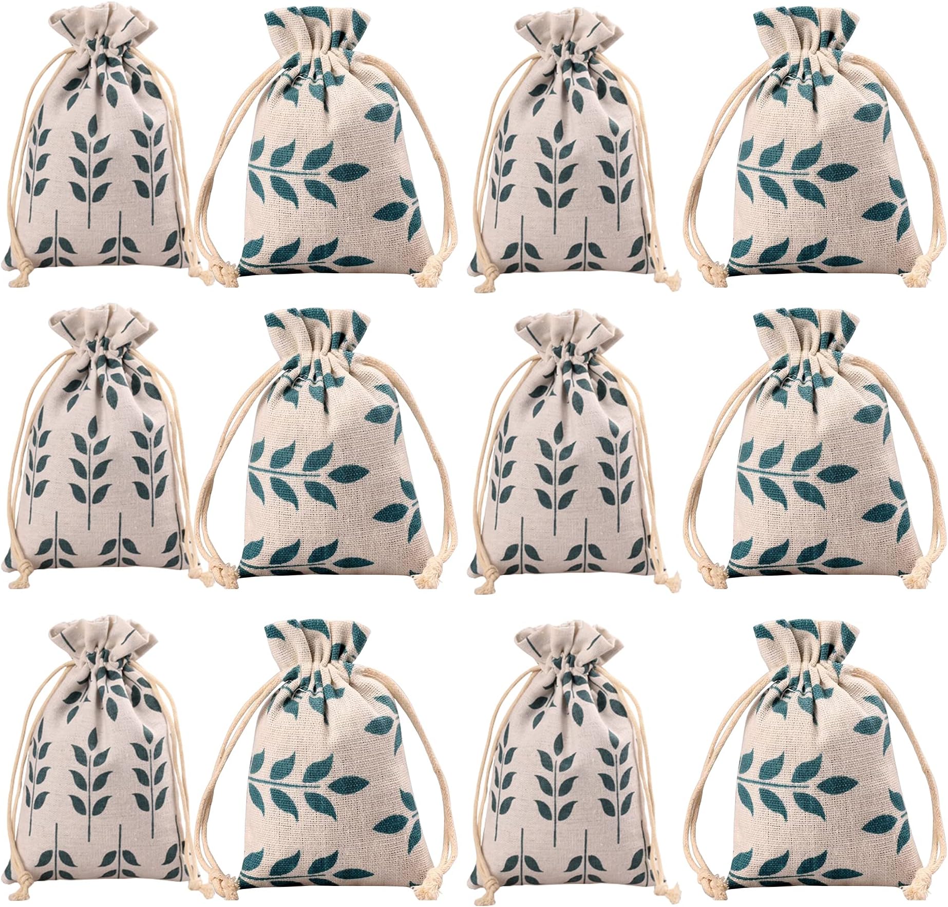 Burlap Bags with Drawstring- Storage Bag- Sachets Bag- Gift Pouch for Party | Wedding-12pcs (1317cm(5.26.8inch), Leaf)