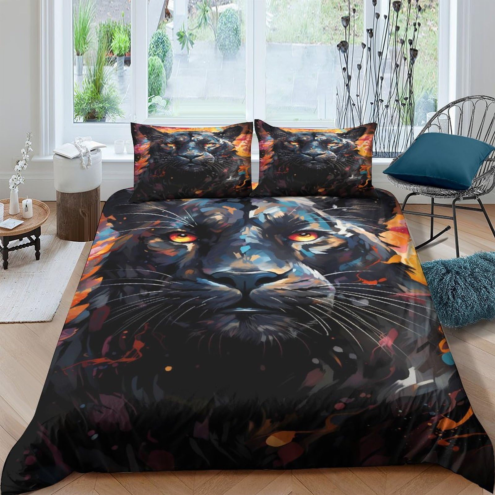 Ctjqhvkz Style-1 3D Printed Black Panther Fitted Sheet Microfiber Soft Bedroom Decor Fire Eyes Mattress Cover For Home Dorm Single（135X200cm）