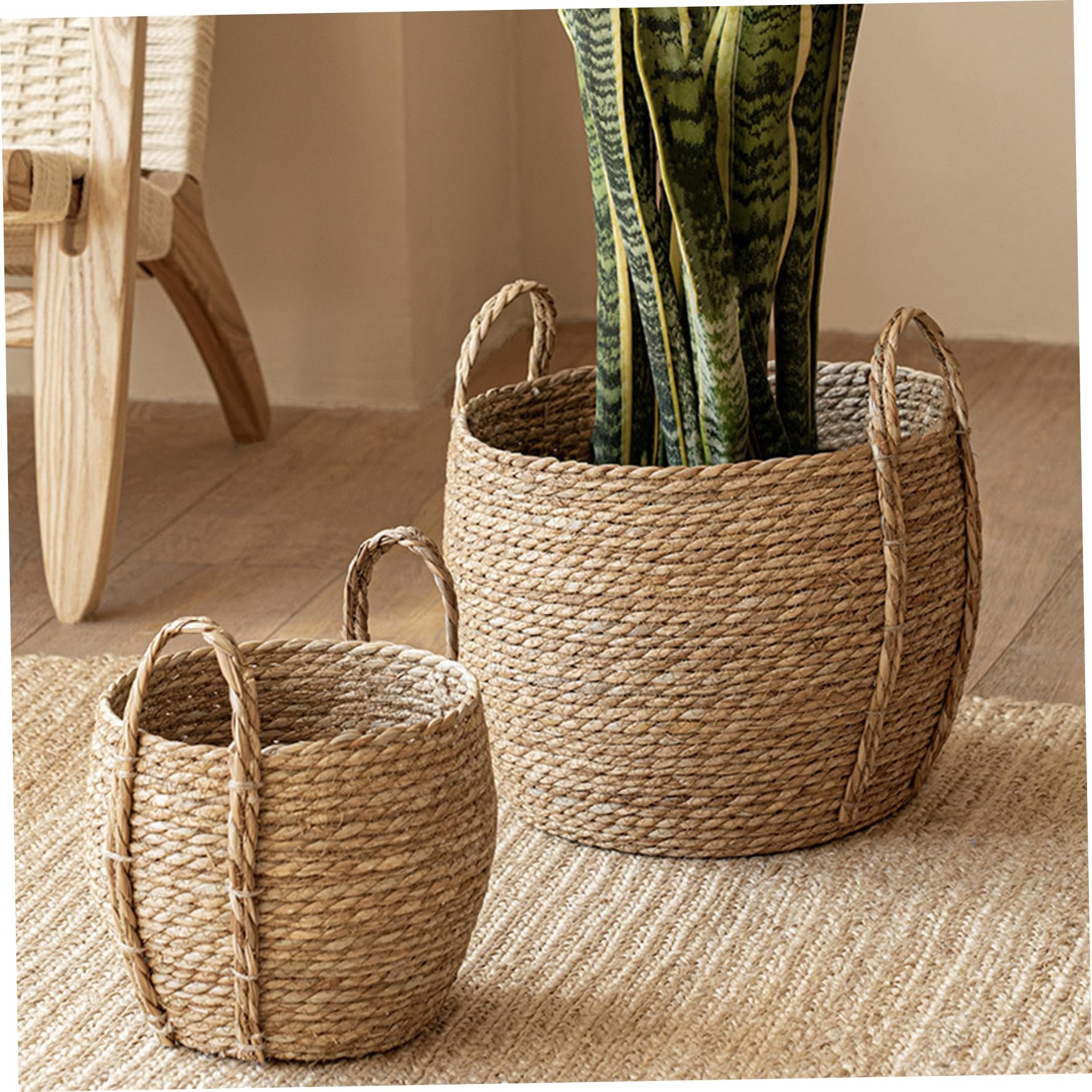 Cesta Para Plantas Cesta De Pasto Marino Maceta Tejida Rústica Con Mango Resistente Cesta De Almacenamiento Decorativa Natural Cesta De Picnic De Mimbre Para Decoración Del Hogar Del Hotel S