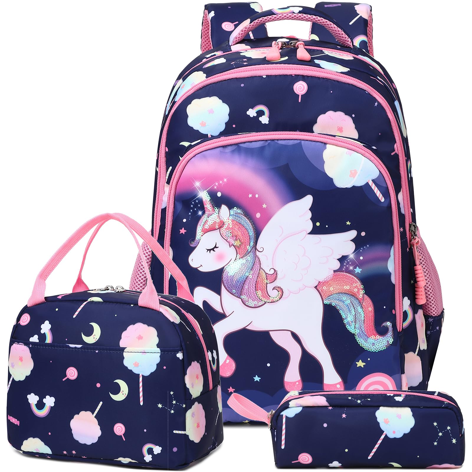 Kimwadalh Mochilas Niñas Primaria Mochila Infantiles Niña Mochilas para Niña 3 en 1 Juegos de Bolsas para Escolares,Viajes, Senderismo