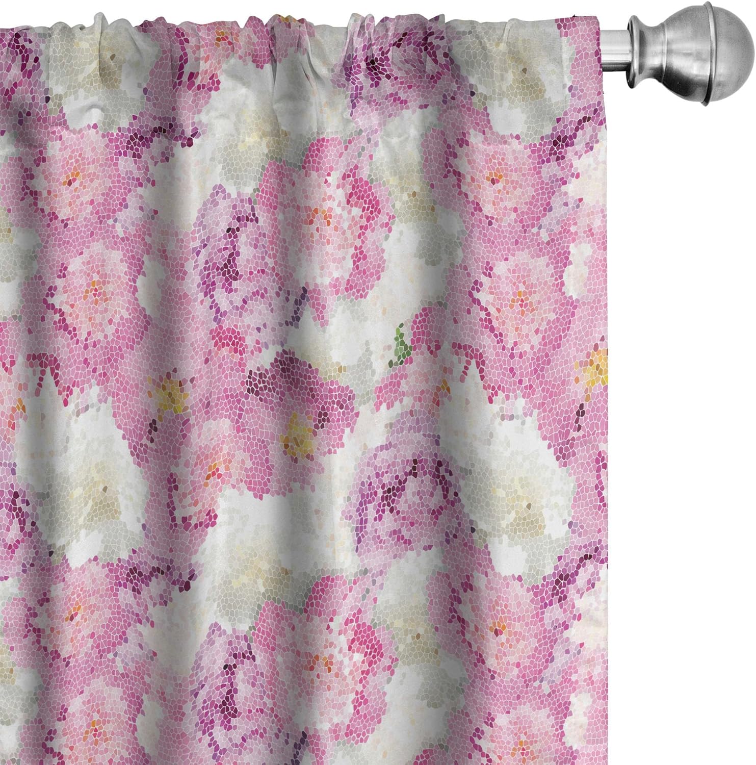 Ambesonne Nature Window Curtains, Spring Themed Mosaic Texture Peony Flowers Floral Soft Colors Art, Lightweight Decor 2-Panel Set with Rod Pocket, Pair of - 28" x 95", Purple White