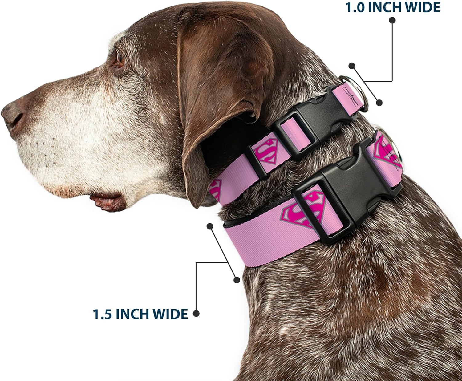 Buckle-Down Plastic Clip Collar - Superman Shield Pink - 1.5" Wide - Fits 18-32" Neck - Large