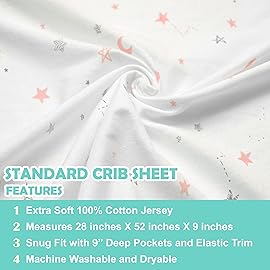 American Baby Company 2 Pack 100% Natural Cotton Fitted Crib Sheets 52 x 28 - Soft, Breathable, Hypoallergenic & Gentle Toddler Bed Sheets, Pink Stars and Blush, Neutral for Boys & Girls
