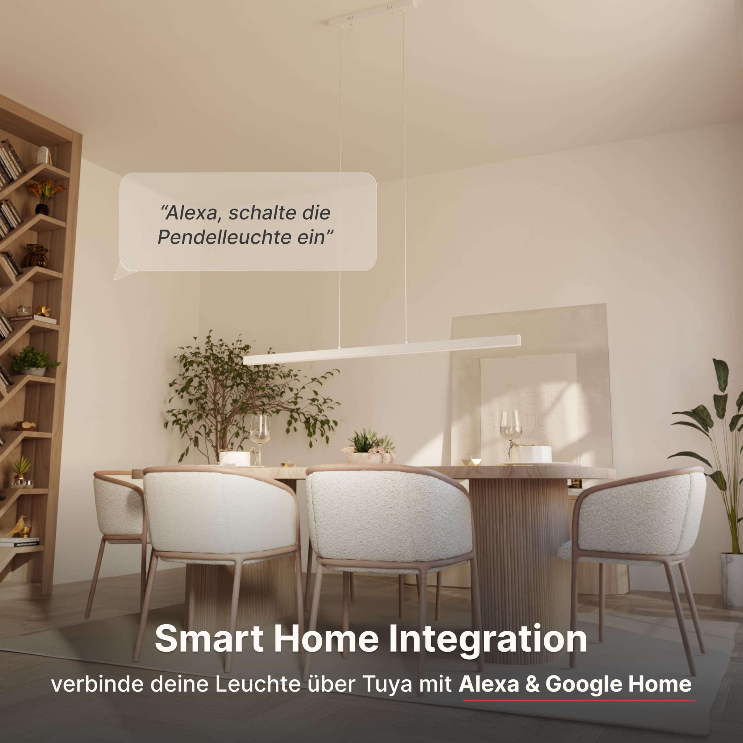 Dimmbare Pendelleuchte 'Calimera', LED Deckenleuchte, moderne Hängelampe Esstisch Wohnzimmer Smart Home Alexa Google Home Tuya Weiß 150cm