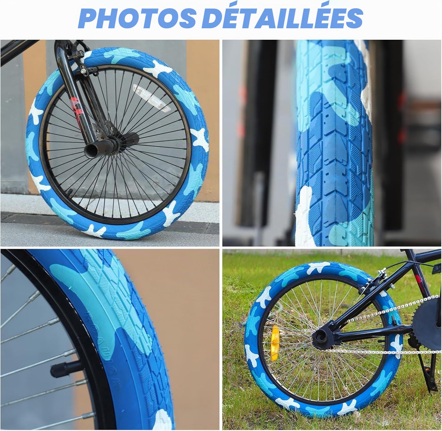 ZUKKA Lot de 2 pneus de vélo 20 x 2,125 - Bleus - 54-406 (20 x 2,125) - Pneus de vélo BMX avec chambres à air - Pour enfants - Bleu - 20" - Convient pour les vélos BMX pour enfants