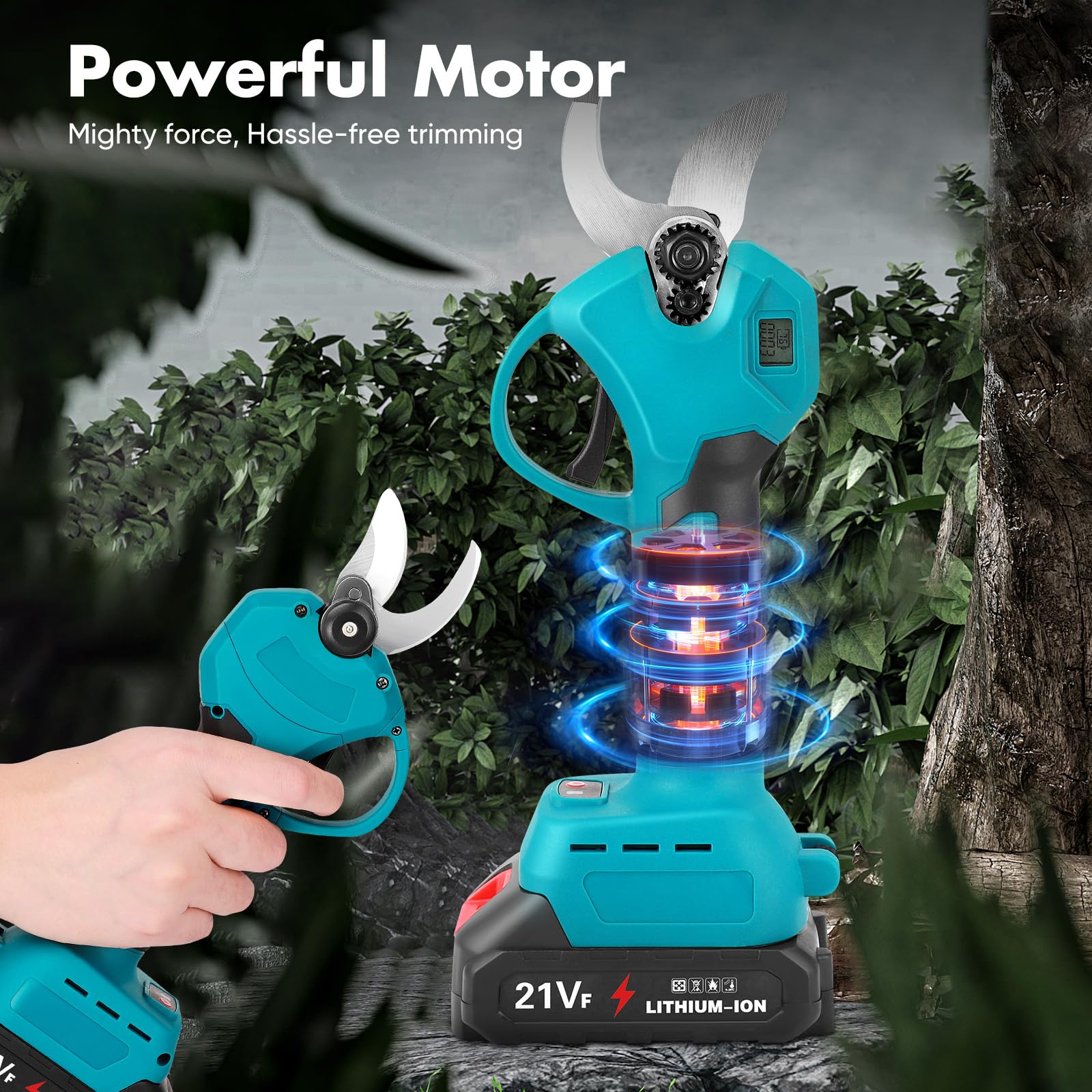 Tijeras De Podar Eléctricas, Tijeras Eléctricas Inalámbricas Con 2 Baterías De 1500mAh 21V, Diámetro De Corte De 25mm, Pantalla LCD, Motor Sin Escobillas, Tijeras Eléctricas Para Podar Jardines