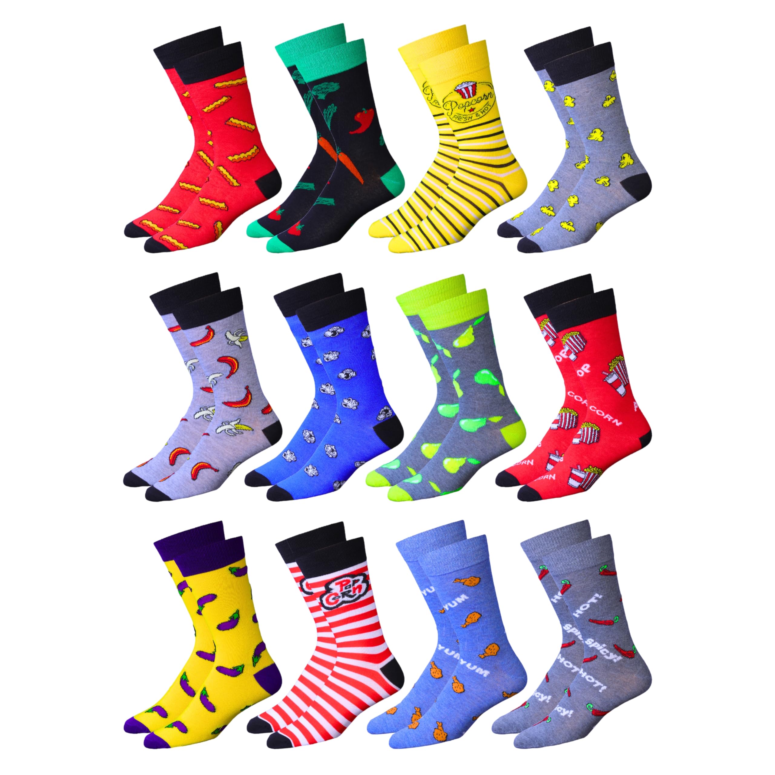 JAMES FIALLO Dress Socks for Men, Casual Colorful Fun Novelty Fashion Patterned Men's Dress Socks, Pack of 12 Super Soft