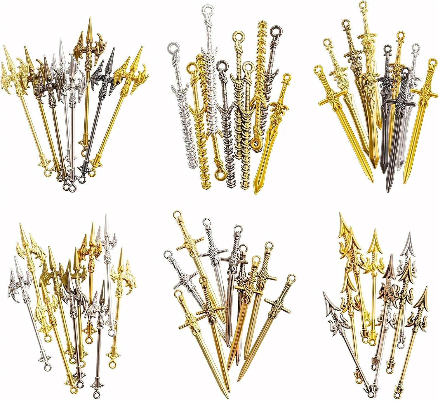 Wowagoga 60 Pieces Swords Charms for Jewelry Making Swords Bookmark Mini Swords Pendants Antique Swords Keychain for DIY Necklace Bracelace (Bronze, Sliver, Gold)
