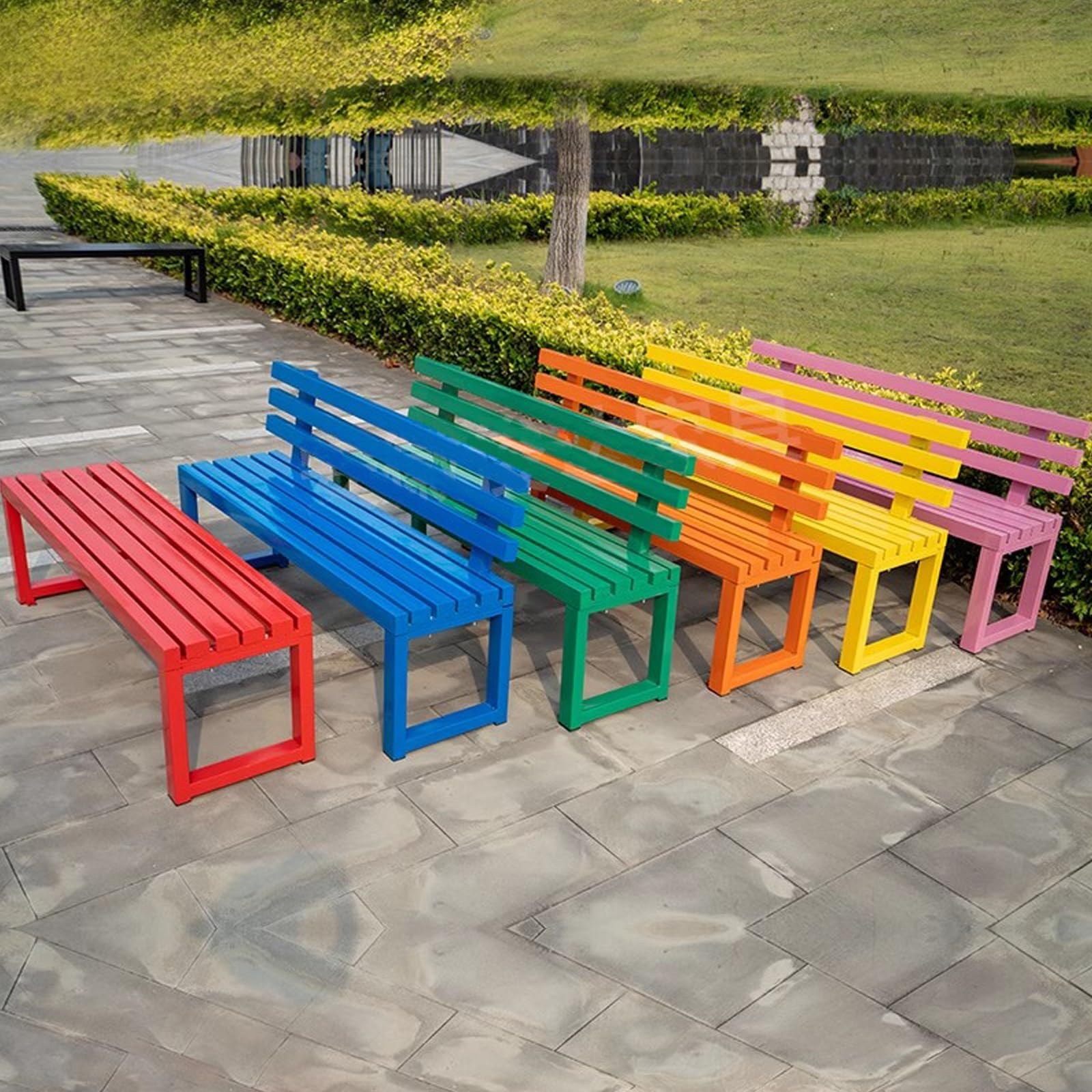 2-osobowa ławka ogrodowa z oparciem, na zewnątrz, patio, fotel typu loveseat, pojemność 500 kg, idealna na werandę, do parku, na podwórko, balkon, niebieska, 120 cm