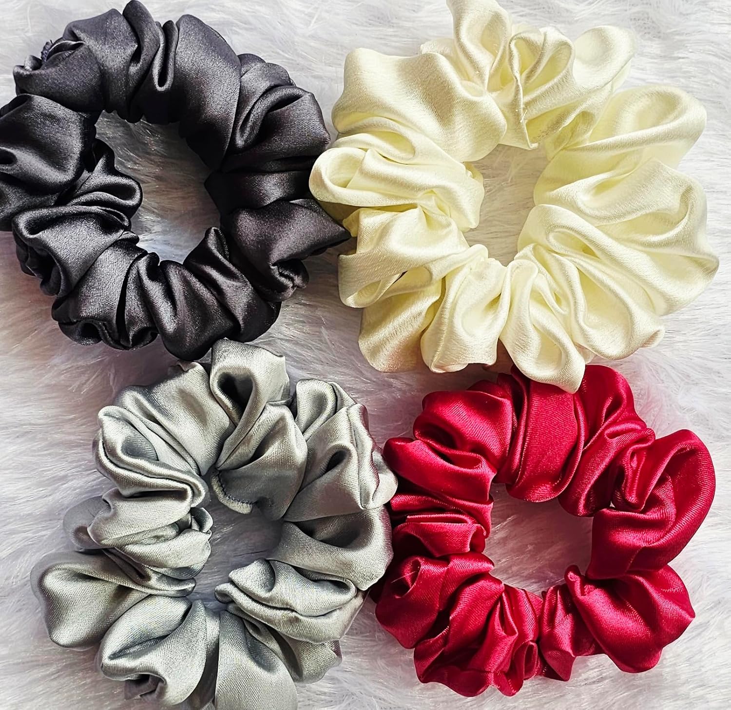 Satin Hair hand made, Scrunchies for Women,– Smooth Silk-Feel Elastic Scrunchy Set for Styling, Sleep Regular Wear ((Multiple colours-6Pcs) (Multiple colours, Small)