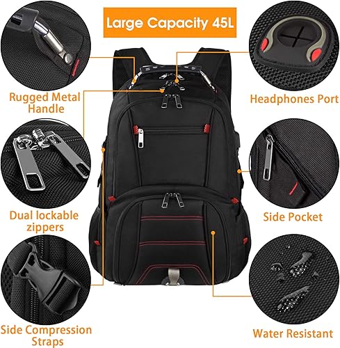 Miniatura 3 de Mochila de viaje para laptop, mochila extra grande de 50 litros para hombres con puerto de carga USB, compatible con la TSA, bolsa de computadora