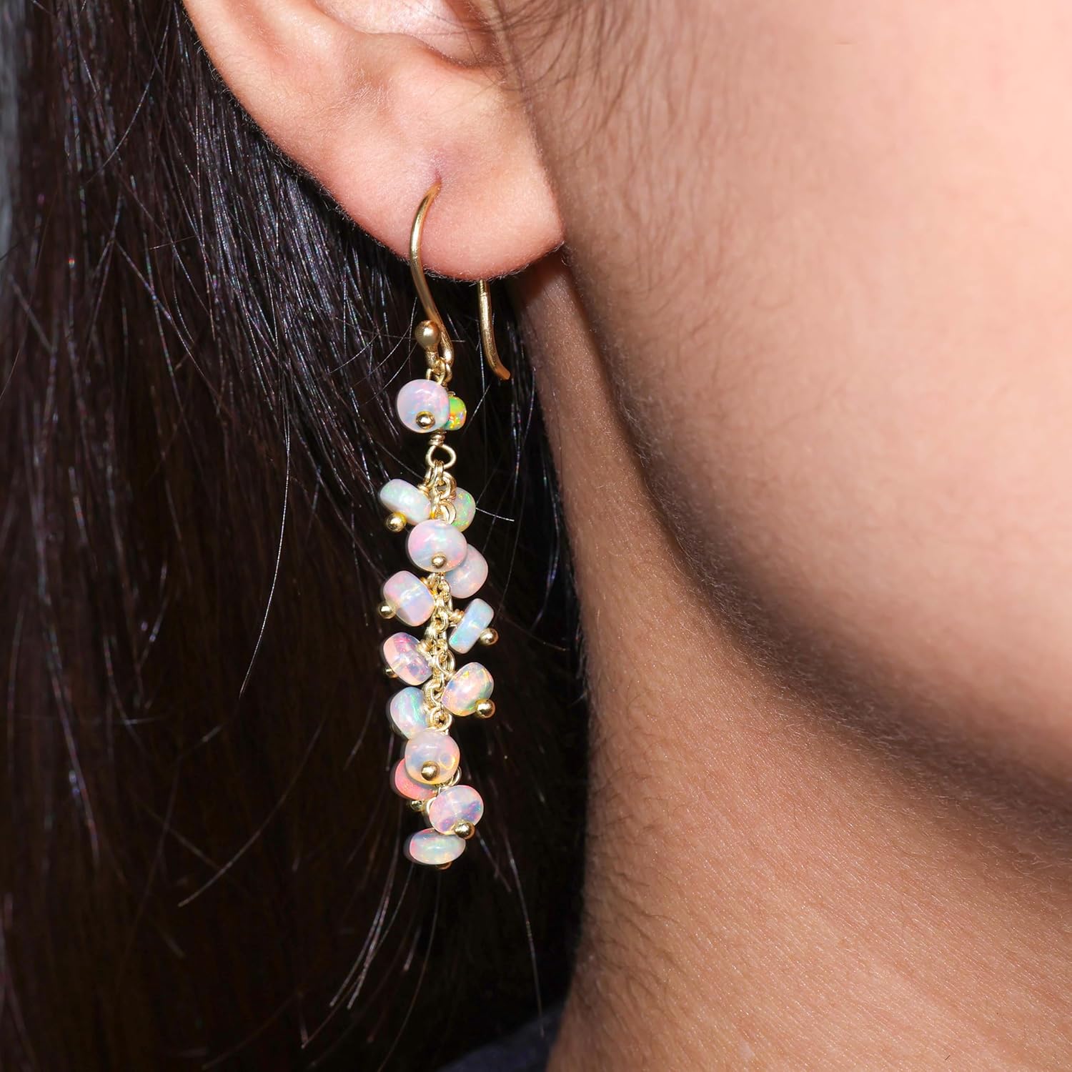 Goodstone Jewels 18K Gold Plated Emerald Ruby Opal Multi Gemstone Dangle Earrings for Women – Handmade Cluster Design in 925 Sterling Silver | October Birthstone Jewelry | Hypoallergenic Gift for Her