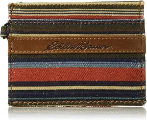 Eddie Bauer Men's Pioneer Leather & Canvas Trifold Wallet - RFID Blocking, 6 Card Slots, ID Window