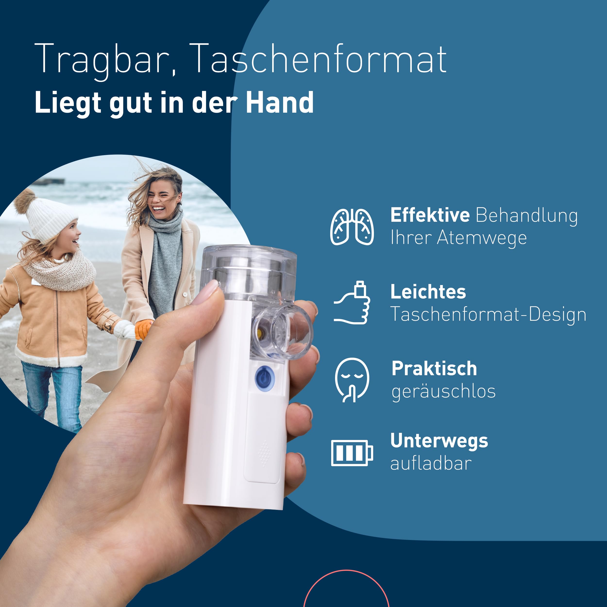 mini Air 360+ vertrieben von OMRON | Tragbares, geräuschloses Inhalationsgerät für Erwachsene & Kinder | Inhalator inkl. zwei Masken+Mundstück | Linderung von Husten & Erkältung | Laden mit Micro-USB