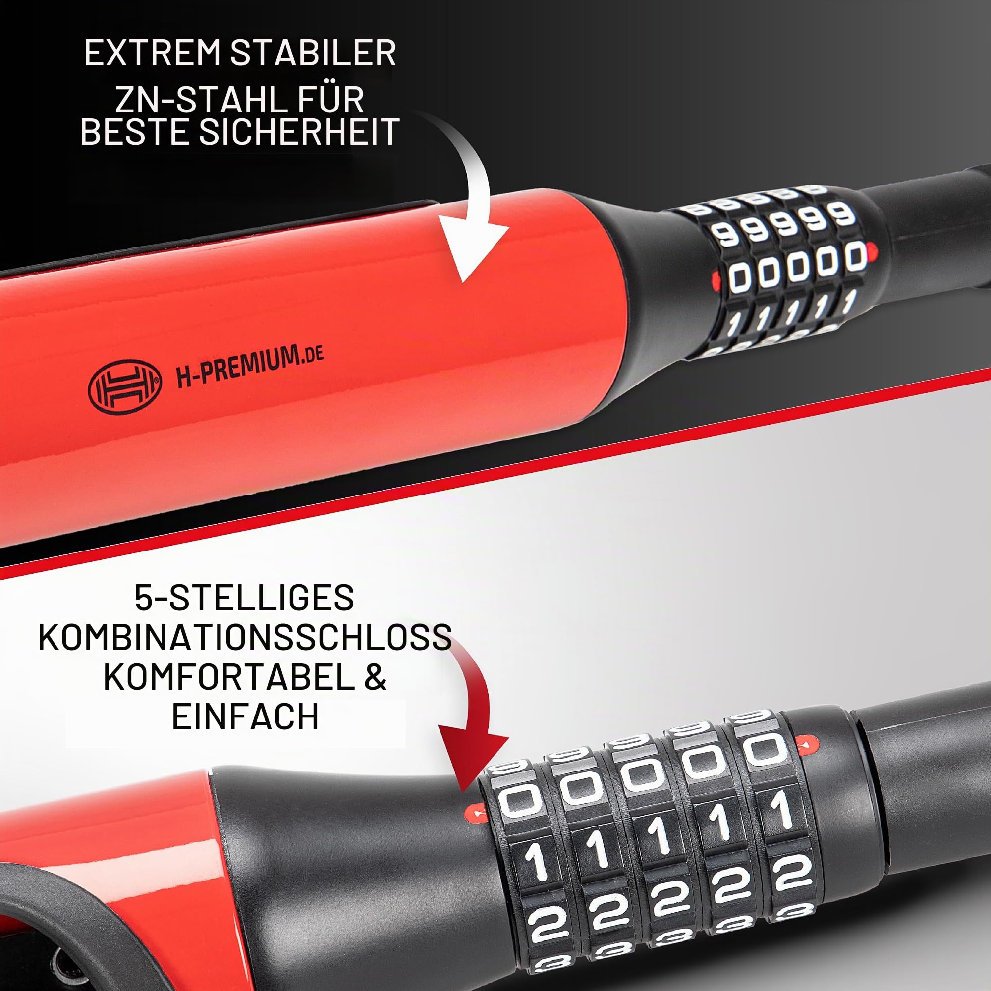 HEYNER® Lenkradsperre 640 mm – Baseball‑Design, 5‑stelliges Zahlenschloss, schwerer Diebstahlschutz, rot‑schwarz
