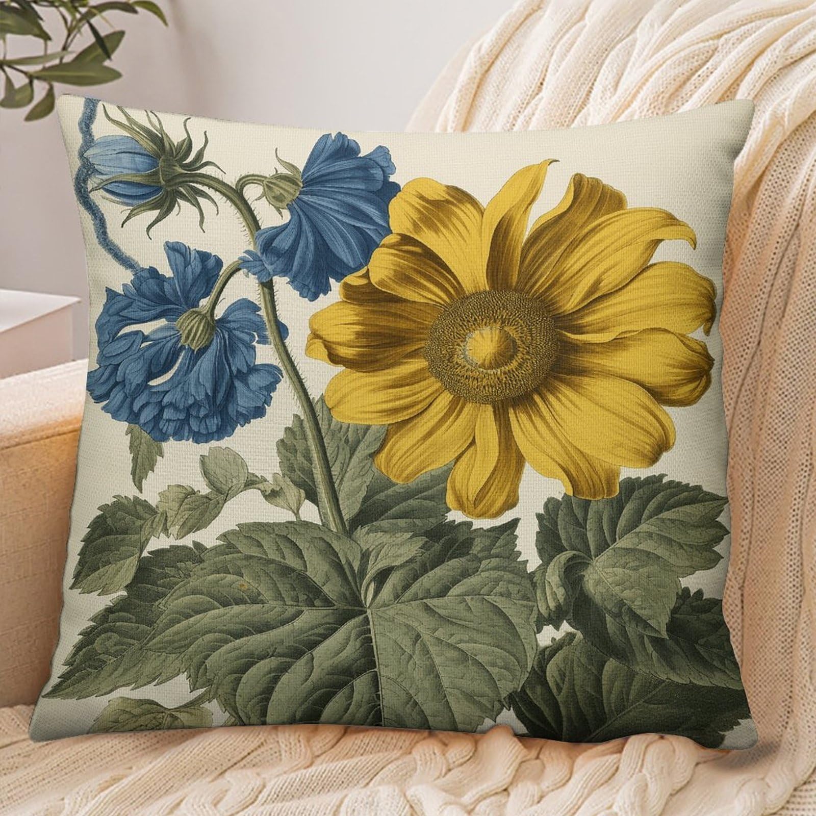 Fekiloot Style A Yellow Flower Stem Pillowcase Pillow Sham Pillow Case