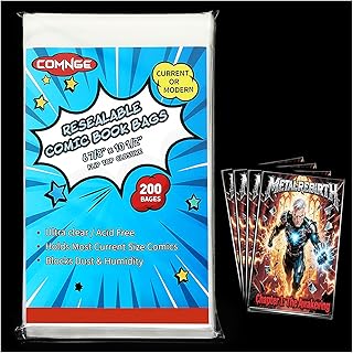 200 bolsas de cómic de corriente resellable, sin ácidos y transparentes, fundas de cómic de 6-7/8 x 10-1/2 pulgadas, protegen, almacenan y exhiben colecciones de cómics modernos de tamaño estándar