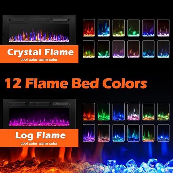 30 Electric Fireplace Wall Mounted and Recessed 750/1500w W/Remote Control