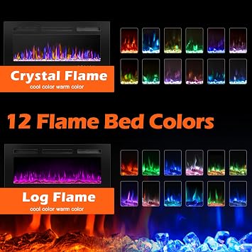 30 Electric Fireplace Wall Mounted and Recessed 750/1500w W/Remote Control