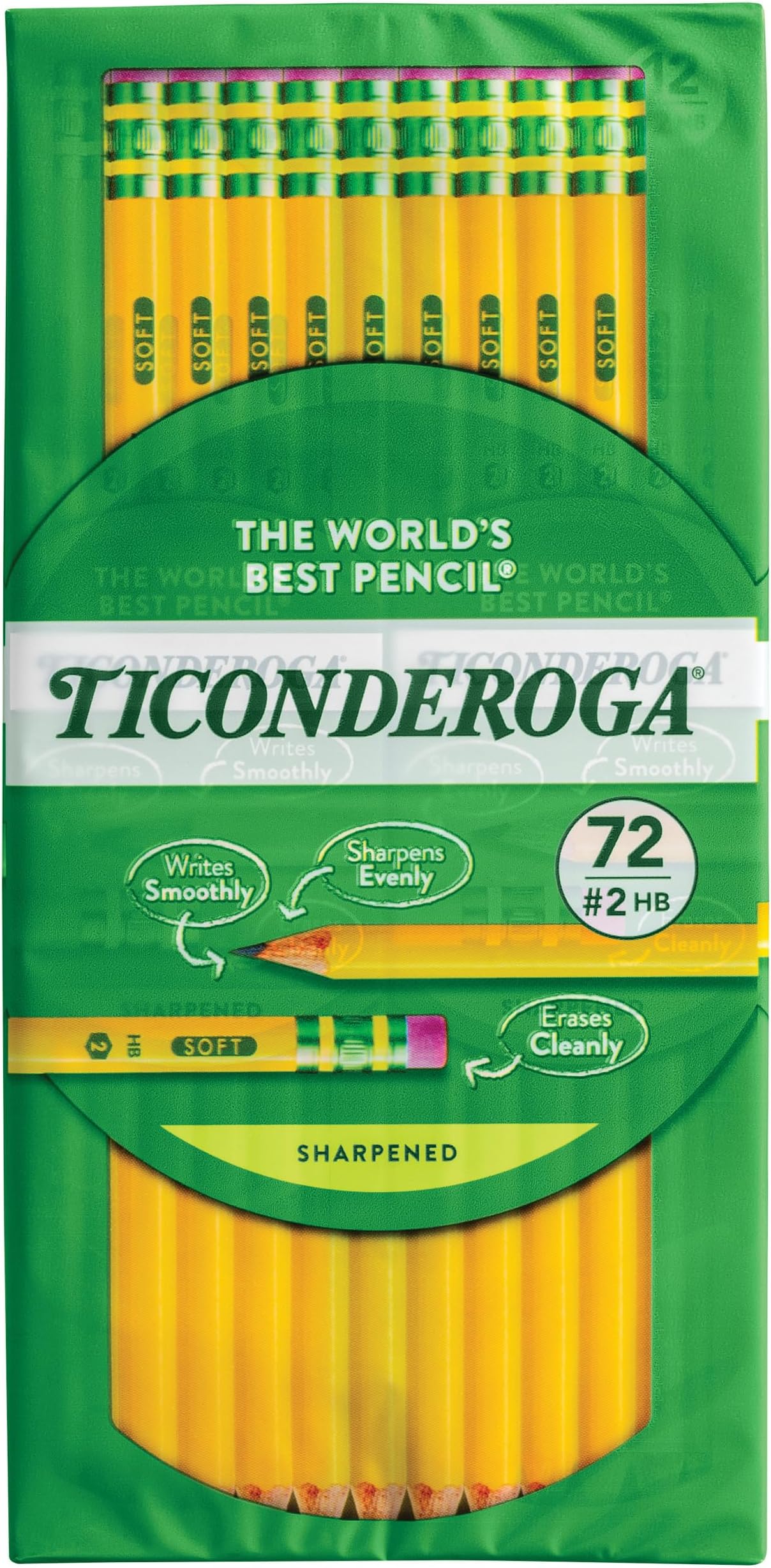 Ticonderoga WoodCased Pencils, Unsharpened, 2 HB Soft