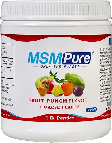 Suplemento alimenticio MSMPure Fruit Punch saborizado, copos de polvo grueso, cristales de azufre orgánicos, 99.9 % destilado puro MSM, fabricado en