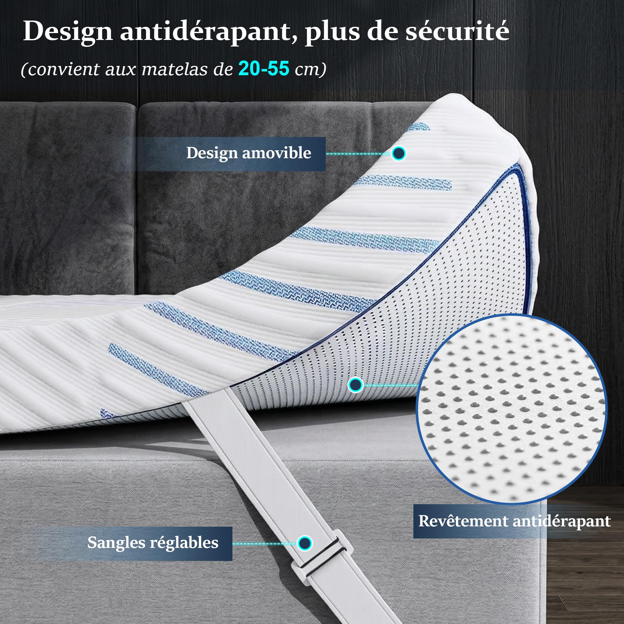 Surmatelas 120x200 cm en Mousse à Mémoire de Forme de Gel - 7.5cm sur Matelas 2 Personnes, Double Face duretés différentes, Housse Lavable Machine, pour Matelas & canapé, essai 100 Jours