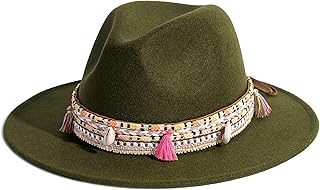 Women's Felt Fedora Hat Wide Brim Panama Hats with Tassel