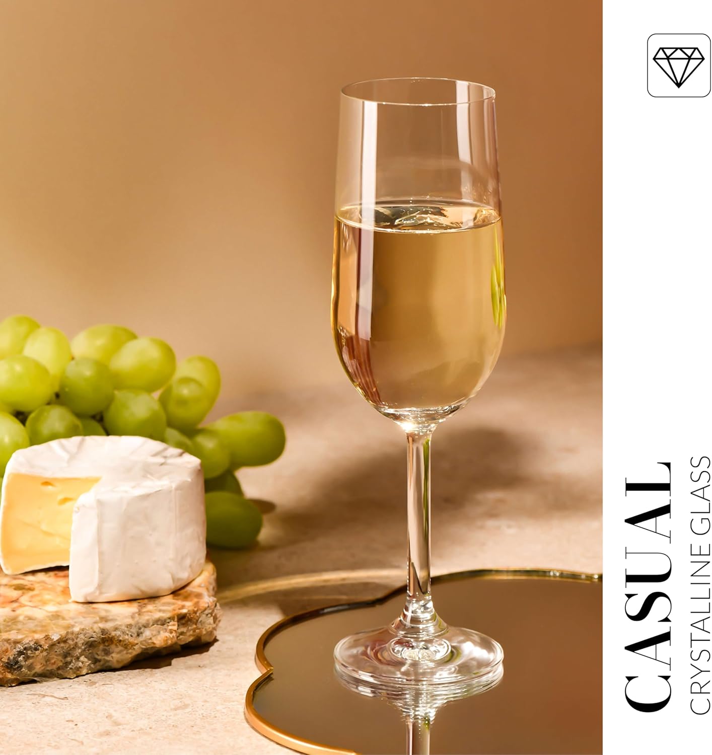 Krosno Champagne & Sparkling Wine Glasses GEMA | Classic Design | Set of 6 | 7.1 oz | Wide Bowl | Transparent | For Home, Restaurant & Parties | Dishwasher Safe | Lead-Free Crystal Glass