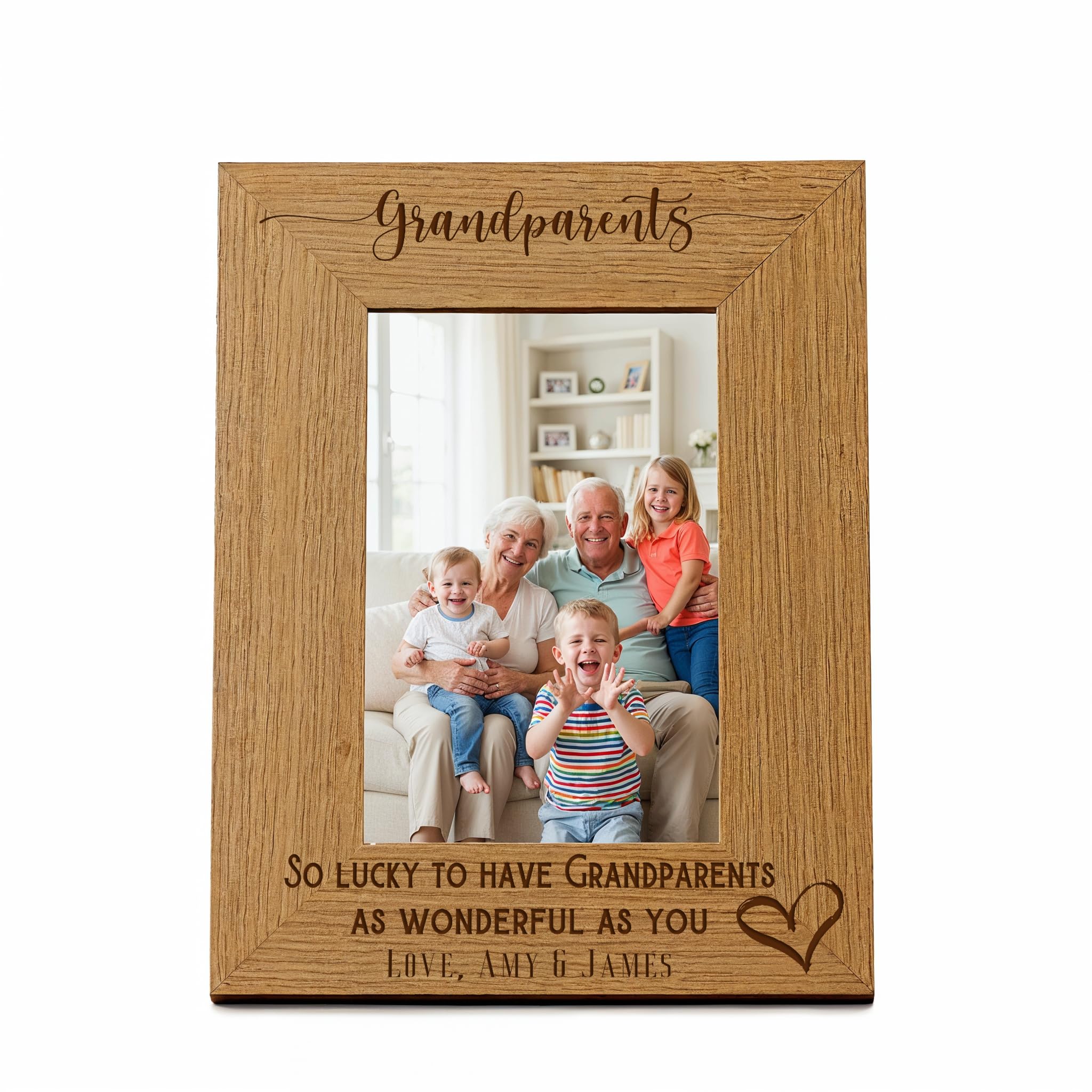Ukgiftstoreonline Brown Personalised Grandparents Love Heart Engraved Portrait Photo Frame Gift (4 X 6 Inch)