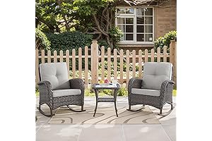 HUMMUH 3-Piece Rattan Rocking Chair Outdoor Set with Cushions