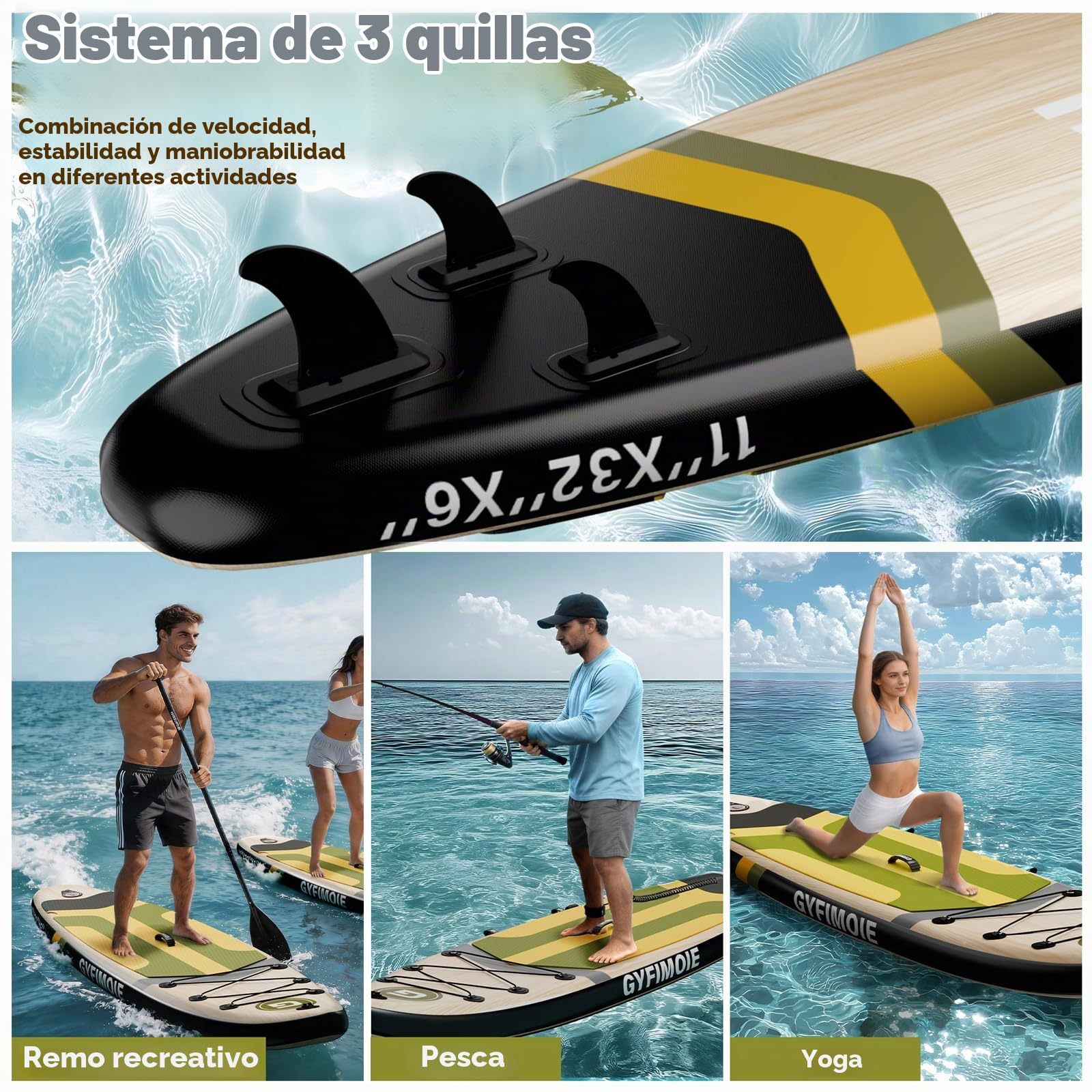 Gyfimoie 335 cm Premium Stand Up Paddling Board Set, SUP Board Set, Hinchable, con soporte universal para cámara, accesorios completos, remo ajustable, para principiantes, avanzados
