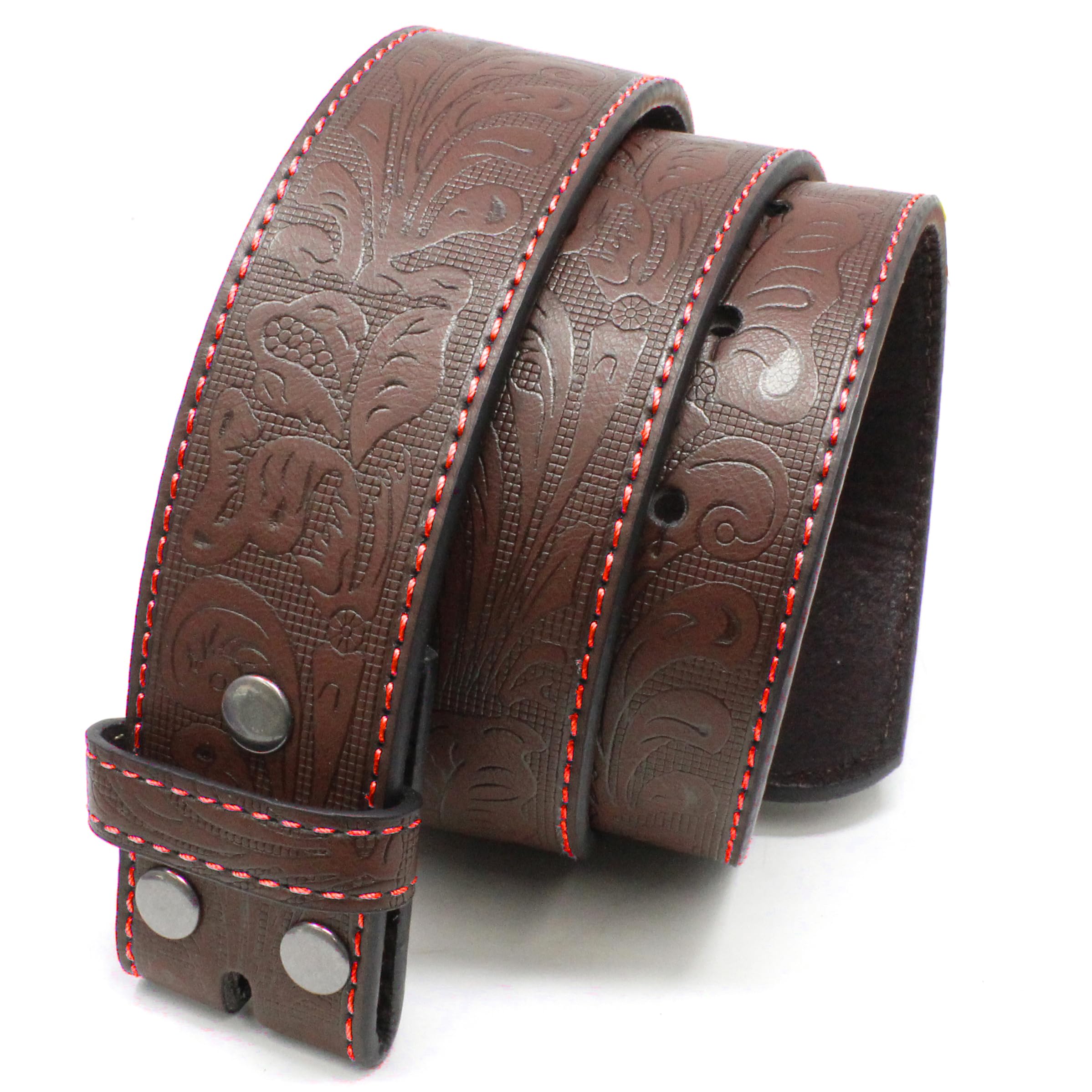 BC Belts Leather Belt Strap with Embossed Western Scrollwork 1.5