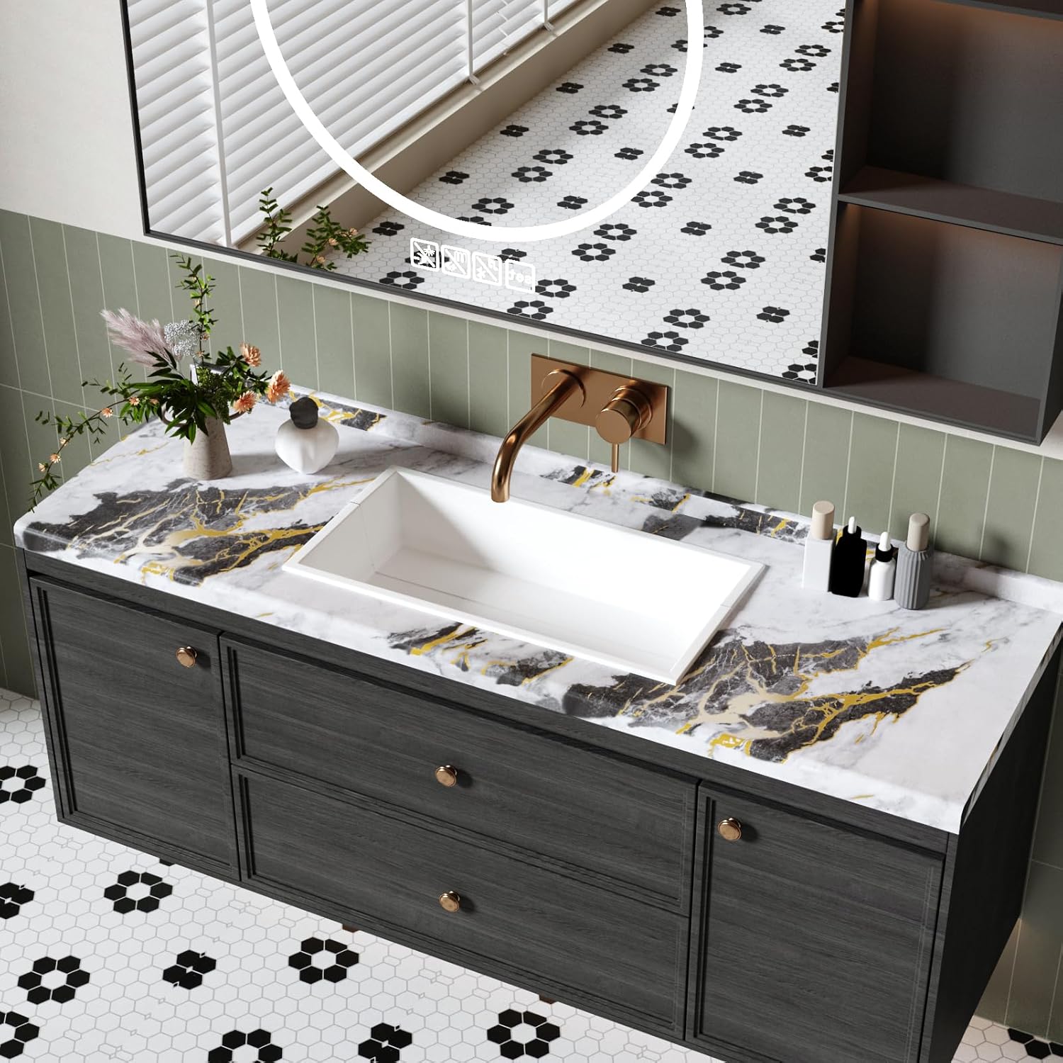 White Gold Gray Marble Contact Paper Peel and Stick Countertops Modern Removable Marble Wallpaper Vinyl Wrap for Table Desk Bathroom Waterproof Self Adhesive Counter Top Cover 11.8"x118"