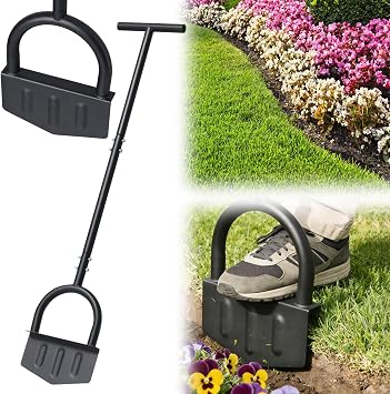 Lilyvane Heavy-Duty Manual Grass Edger 41 Inch Half Moon Lawn Edger Tool with Wide Footplate, Steel Border Edger for Landscaping, Garden Edging, Trench Digging & Irrigation Cable Burying