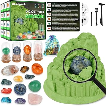 Gemstone Dig Kit Unique Shape,Great STEM Science Kit for Kids- Excavate Your Own 12 Real Gemstones,Educational DIY Toys,Gem Digging Kit,Archaeology Geology Gifts for Boys & Girls Ages 6+
