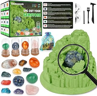 Gemstone Dig Kit (Unique Shape),Great STEM Science Kit for Kids- Excavate Your Own 12 Real Gemstones,Educational DIY Toys,Gem Digging Kit,Archaeology Geology Gifts for Boys & Girls Ages 6+