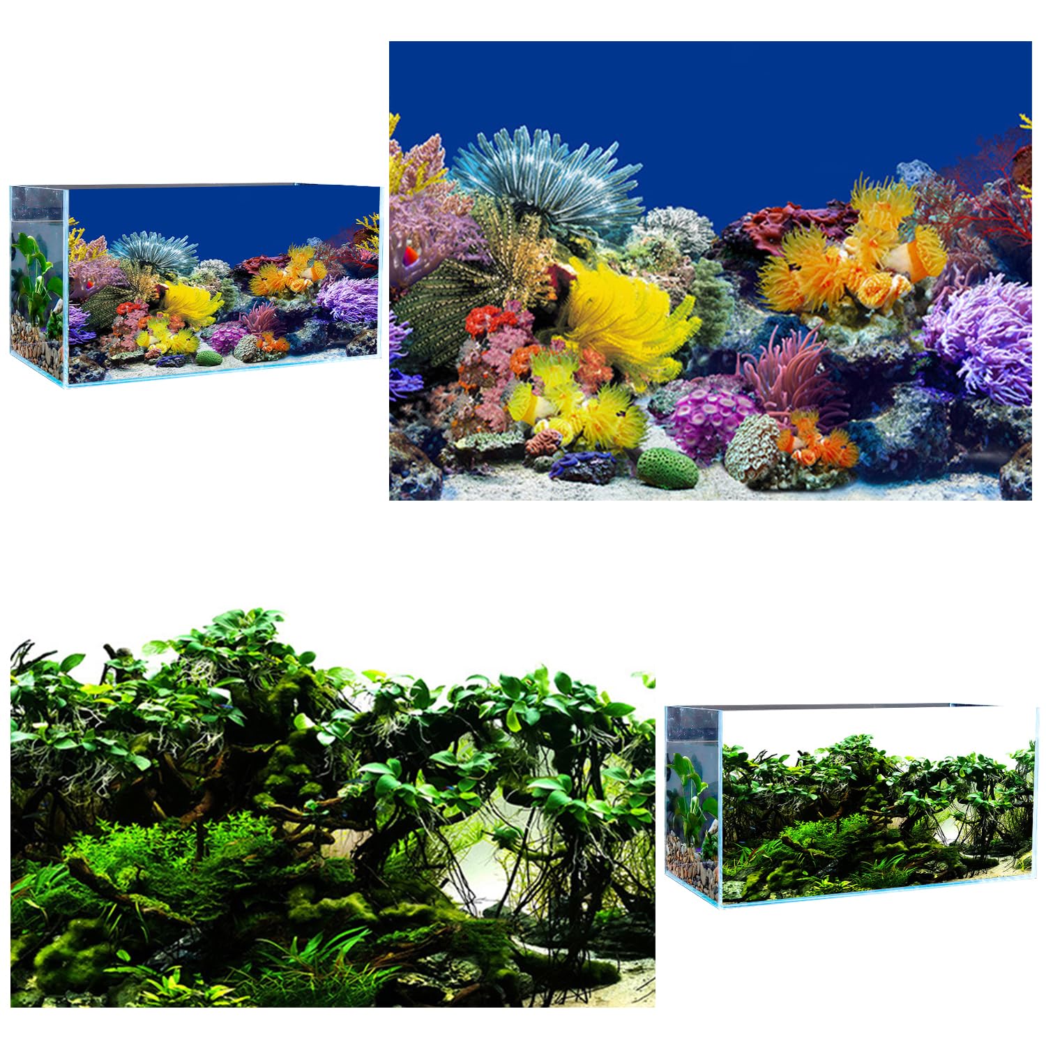 VLYX 3D PVC Underwater Reef Aquarium Background Decal 62x30cm for Saltwater Freshwater Fish Tanks